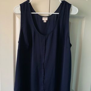 Navy blue sleeveless rounded V-neck blouse